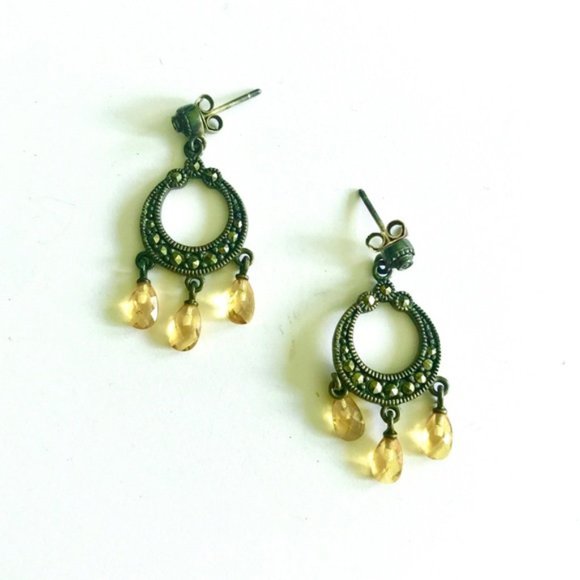 Vintage Yellow Stone Earrings - Picture 2 of 3
